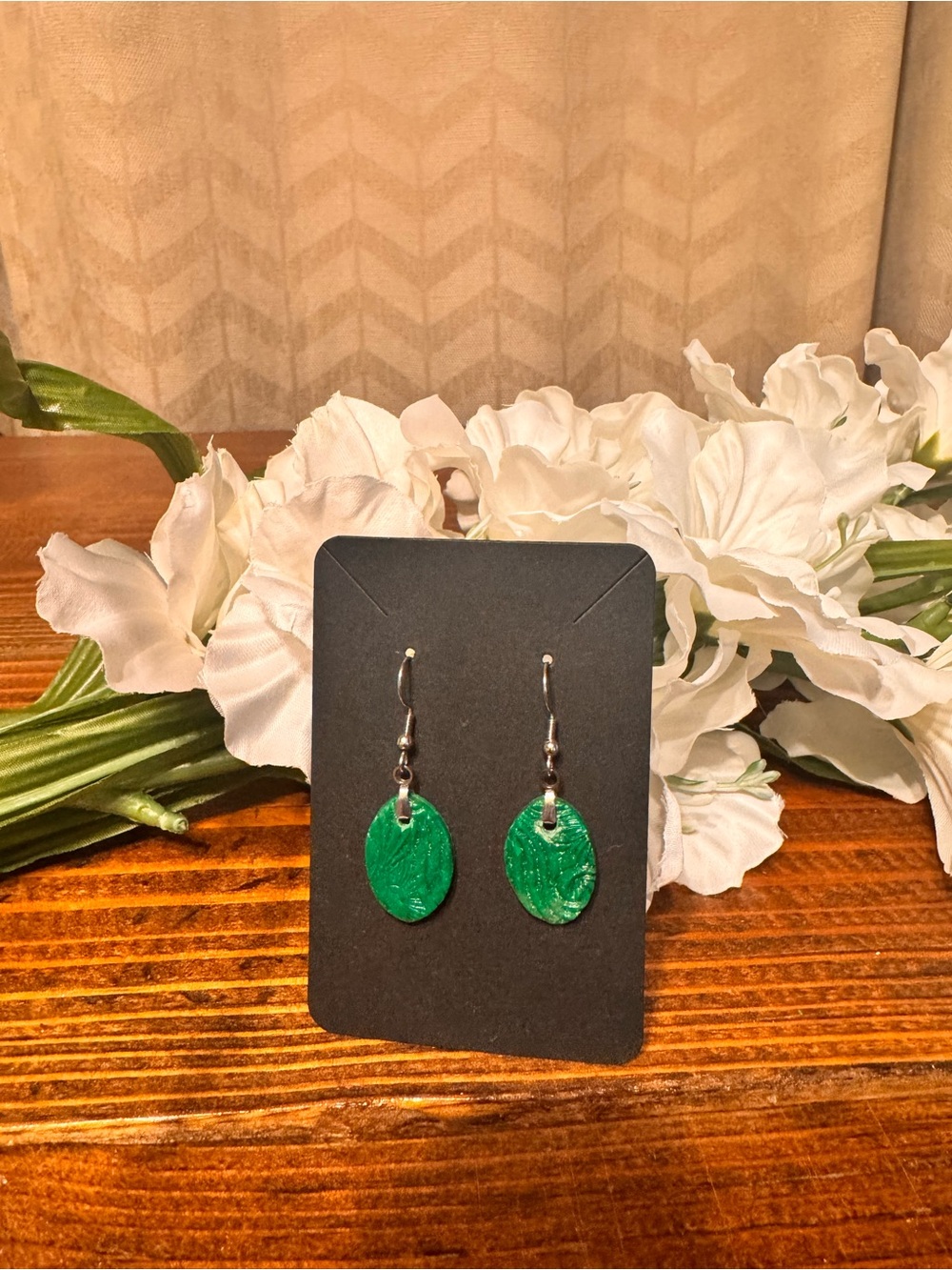 Handcrafted Green Oval Drop Earrings - Lightweight Women Jewelry